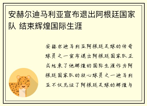 安赫尔迪马利亚宣布退出阿根廷国家队 结束辉煌国际生涯